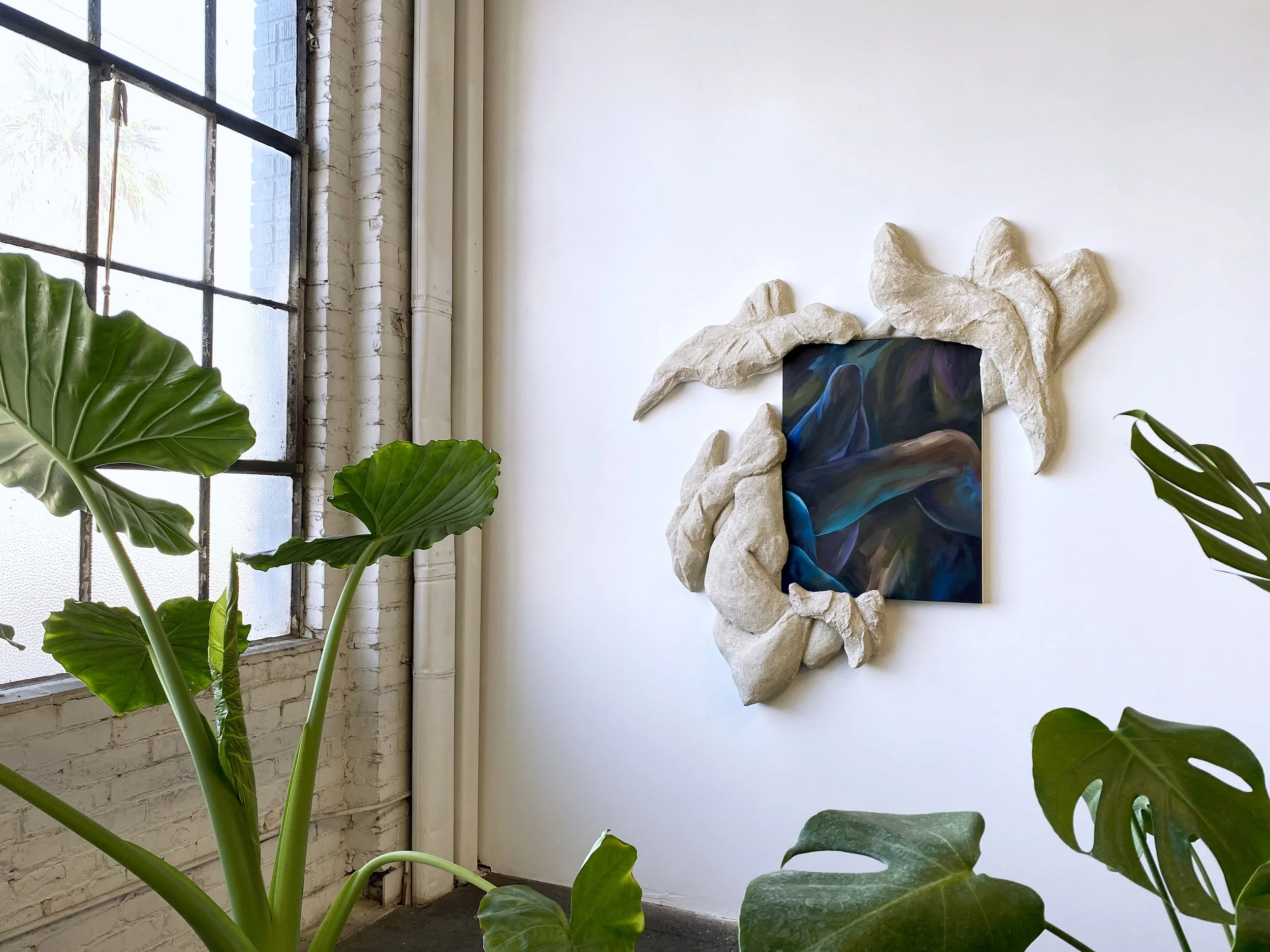 Virginia Broersma's painting "Forest Bathing" with artist's frame