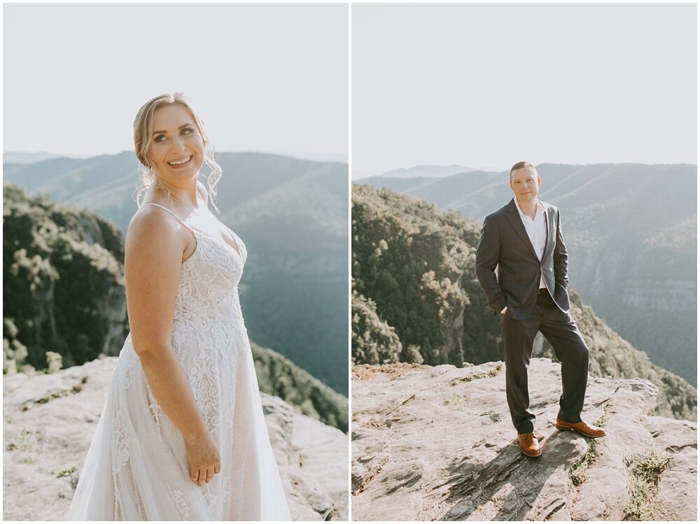 Bride and groom portraits on the mountain.