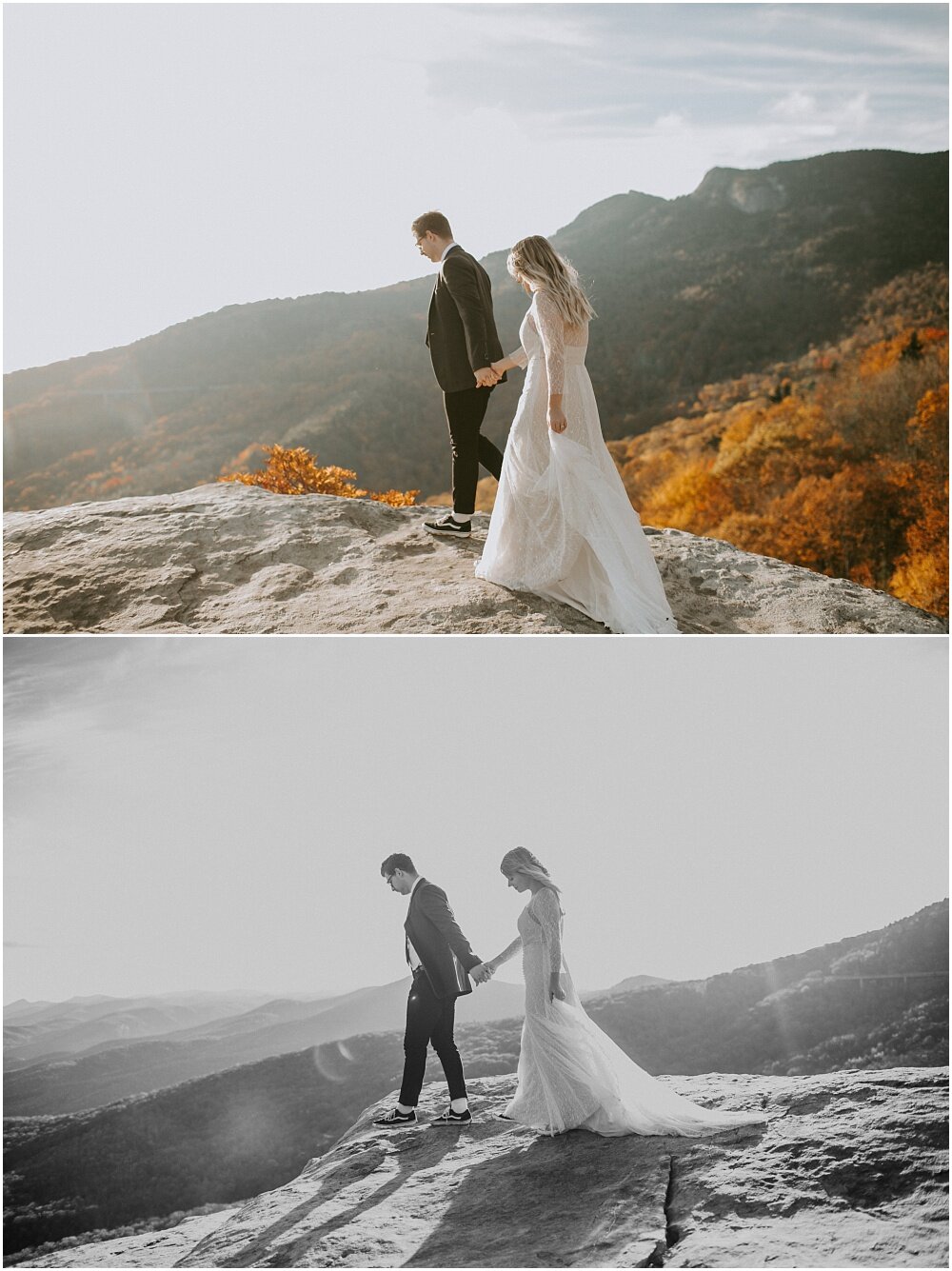 Bride and groom on the mountain.