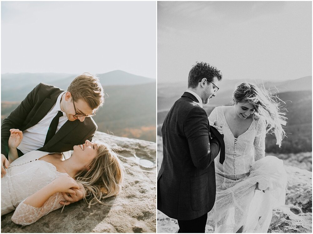 Bride and groom on the mountain.