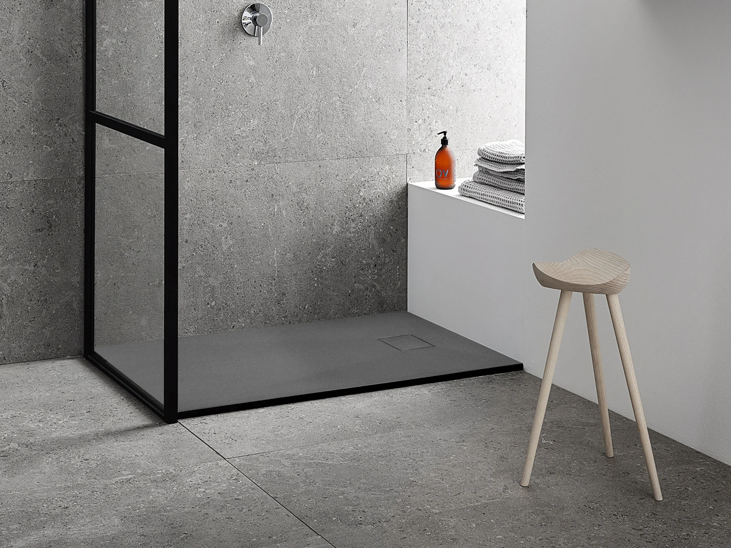 1" Matte Black Slim Shower Base - On the floor installation