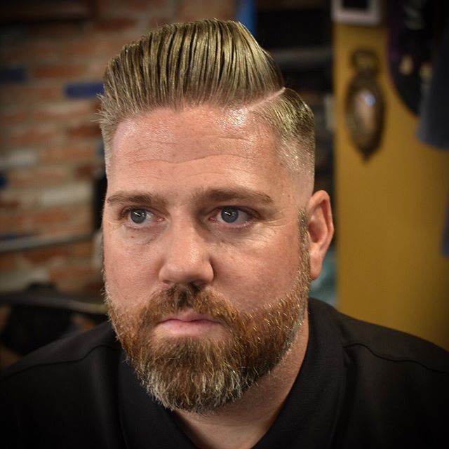 Styled up my dude @russaboulafia hard parted pomp with the holiest @theholyblack supermax. Spots are available this next week! To book your appointment book on the vagaro app, on the True North Website, dm me or call the shop (leave us a voicemail if