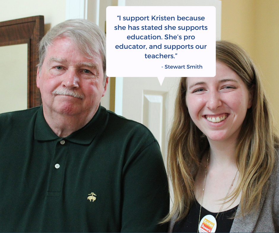 Caption: Stewart Smith stands next to Kristen Powers at a fundraising event.