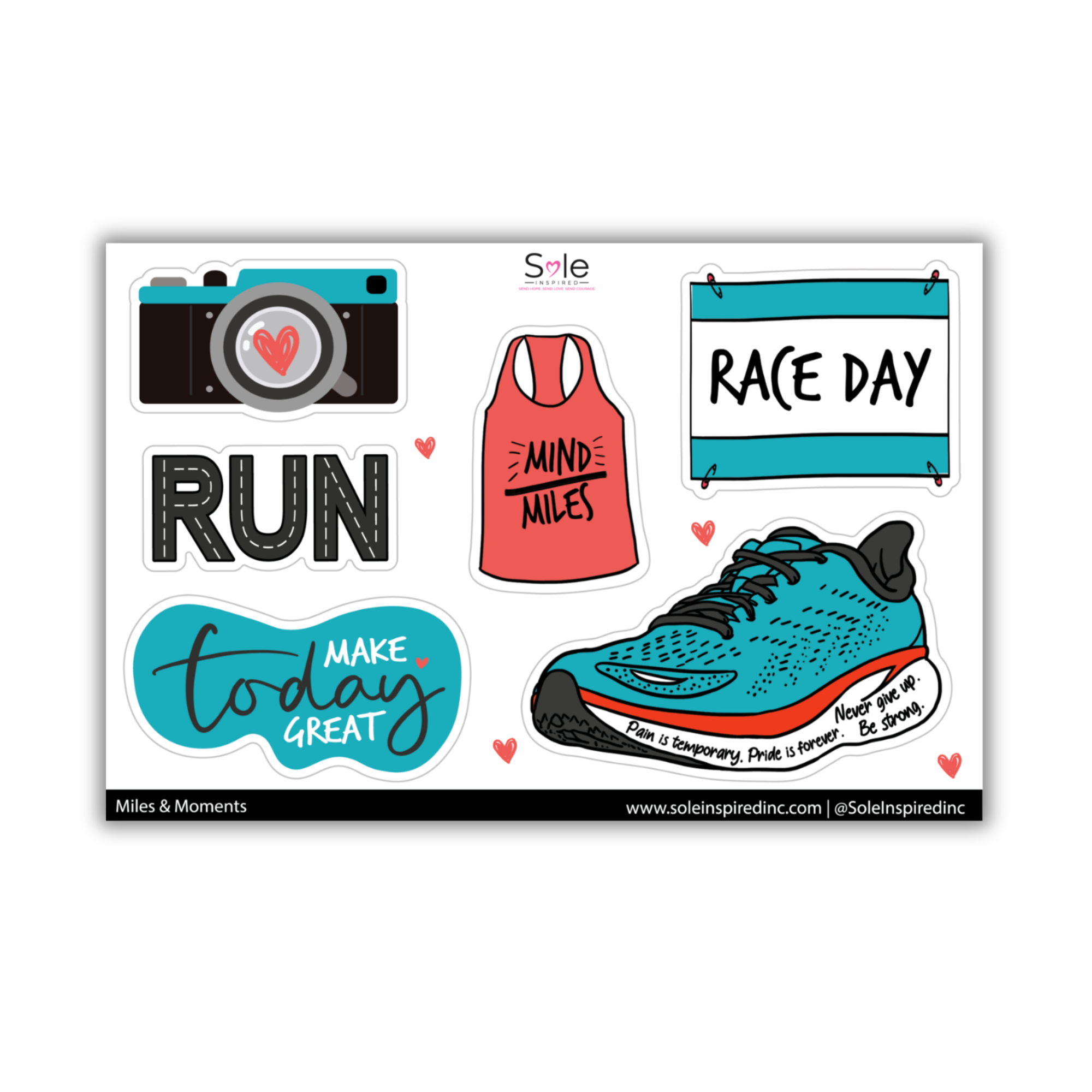 Running Sticker Sheet | Miles & Moments Vinyl Stickers | 4x6 Vinyl Sticker Pack
