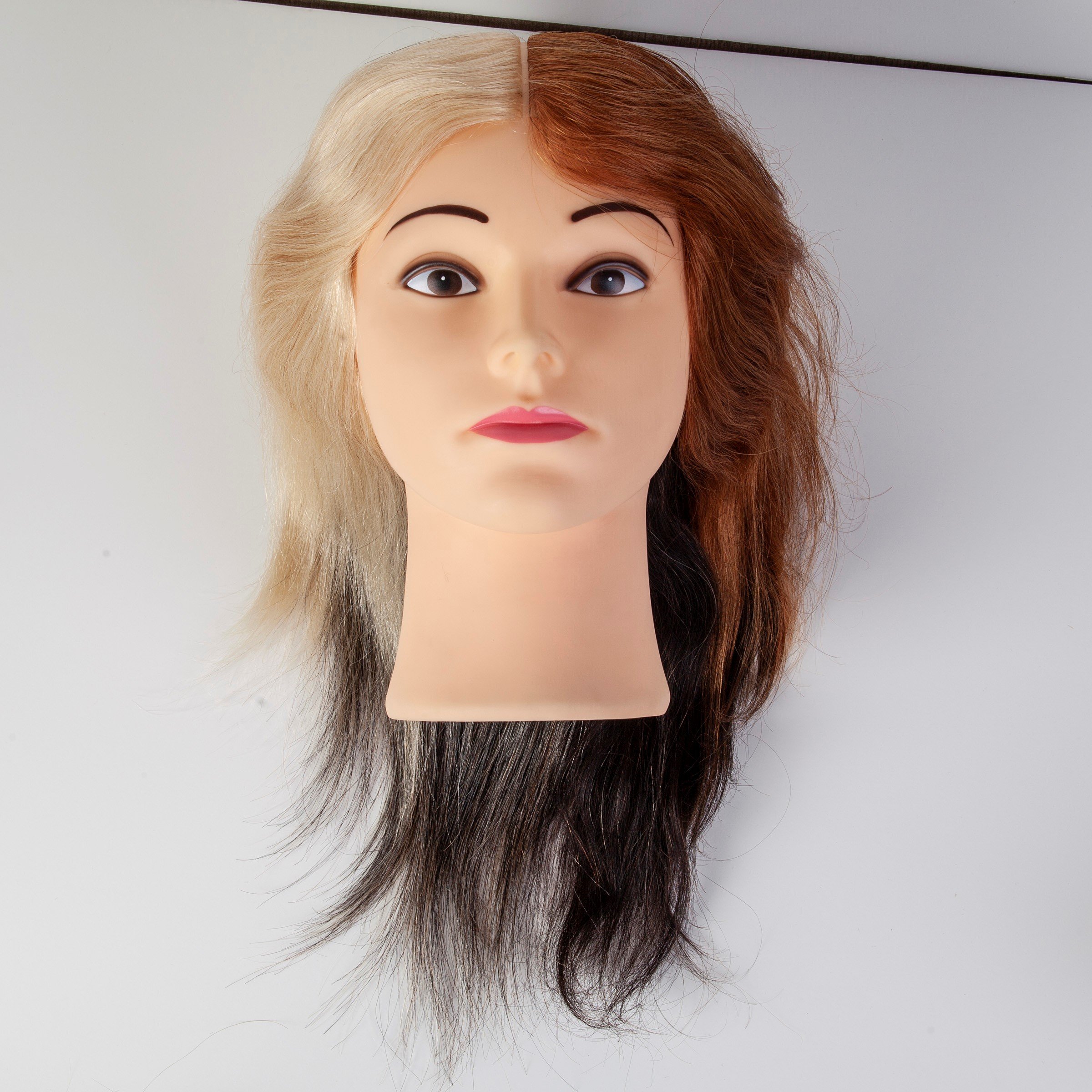 Vintage Suzie-kin mannequin head photo prop model w/ human hair, retro  green eyeshadow!