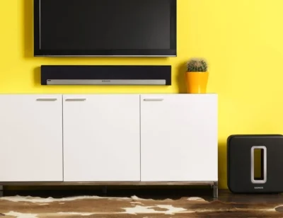 Sonos Playbar in wall mount configuration.