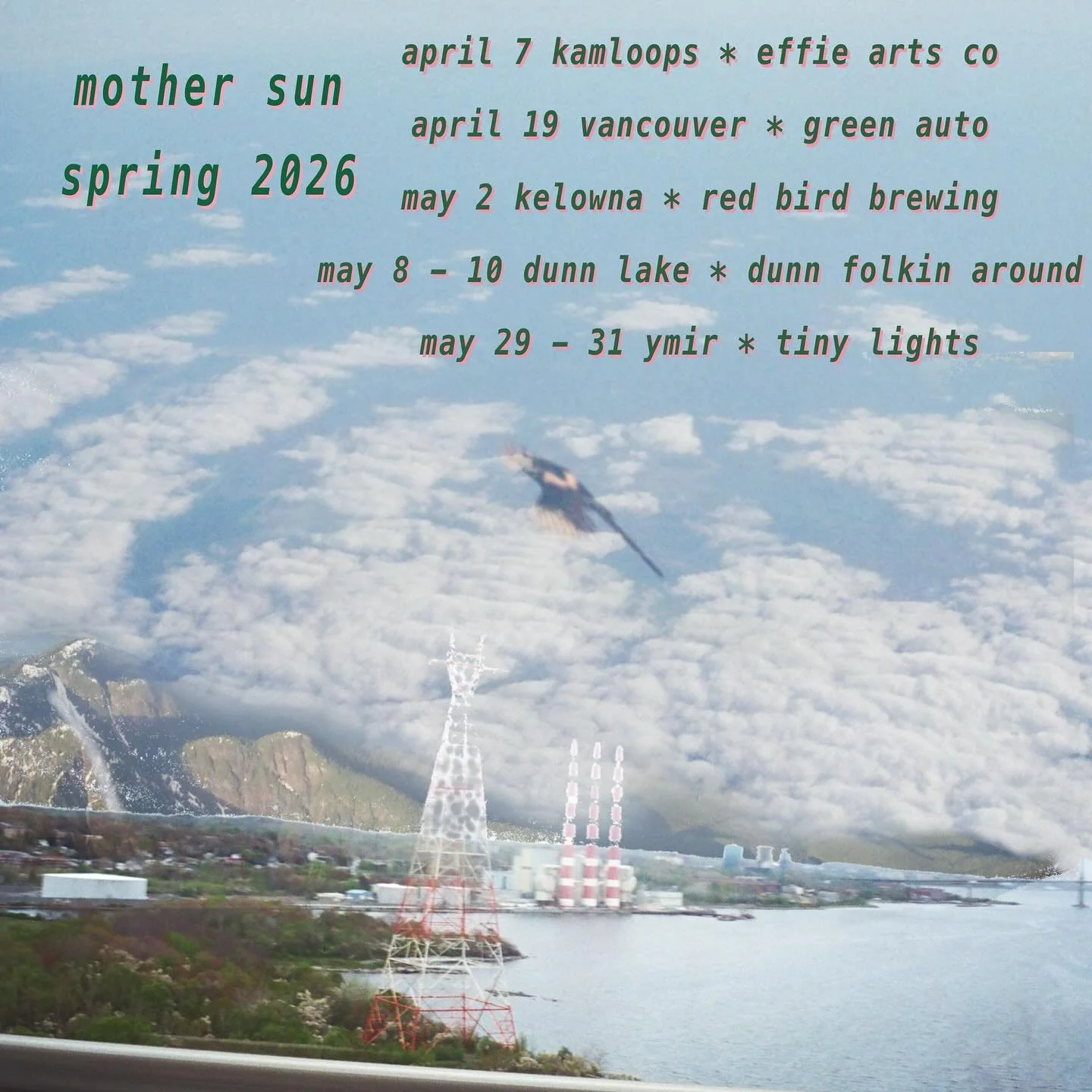 It is spring and we are playing a few places around BC in the next bit 🌼 🌳 

april 7 kamloops @effieartsco with @nightshadestheband 

april 19 vancouver @greenautomusic with @gadfly.band @goodforitband 

may 2 kelowna @redbirdbeer with @nightshades