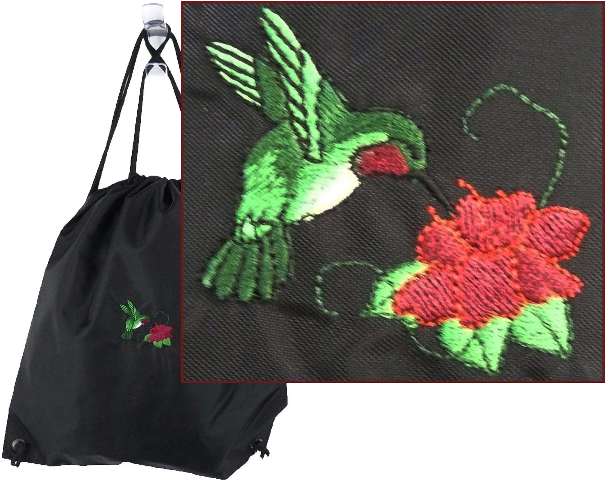Hummingbird Black Cinch Bag.jpg