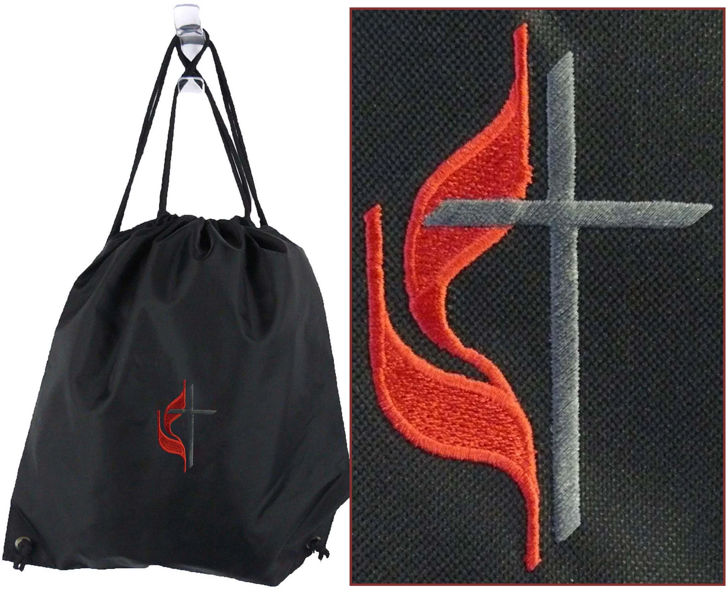 Methodist Cross Black Cinch Bag Cinched.jpg
