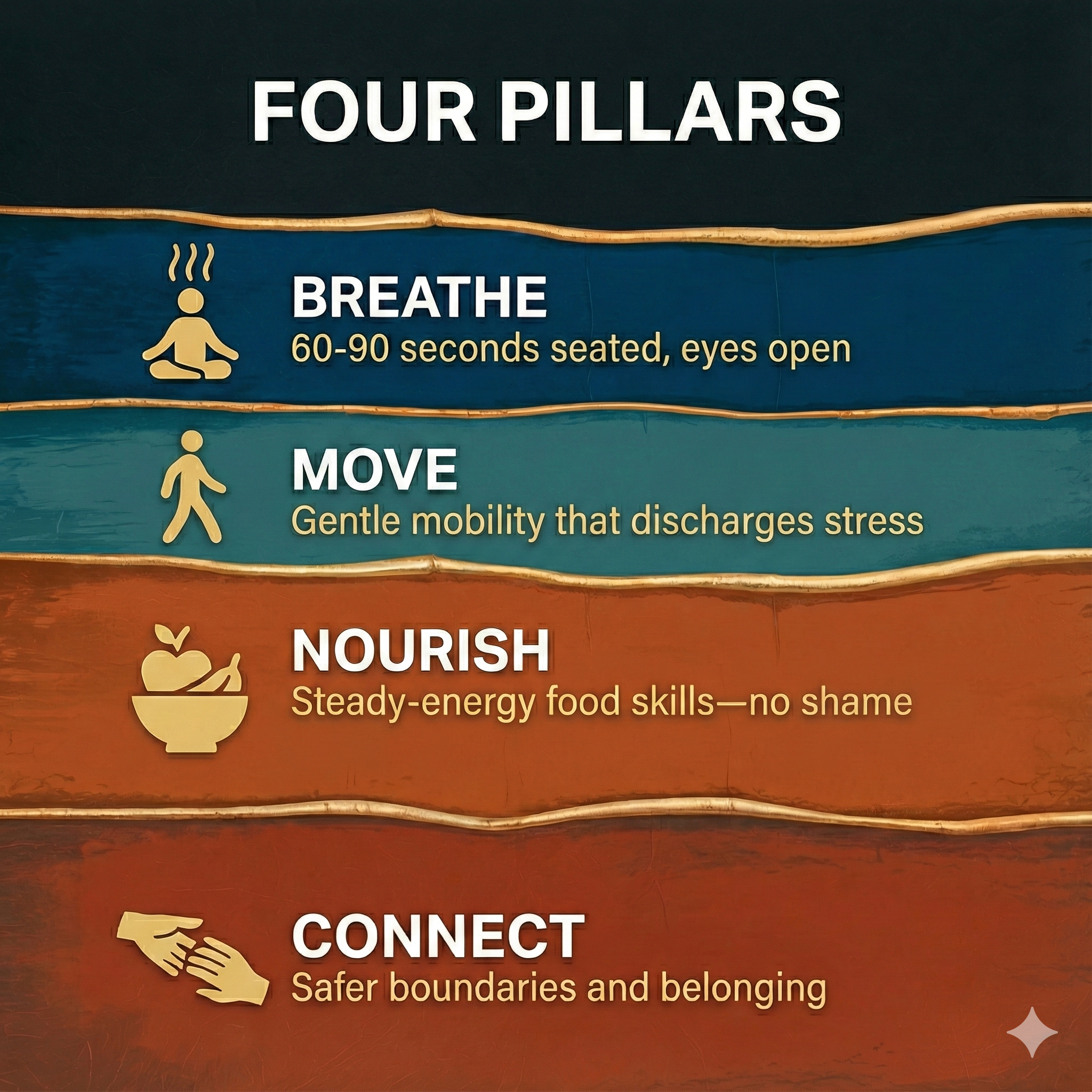 Four Pillars of Health: Breathe, Move, Nourish, Connect