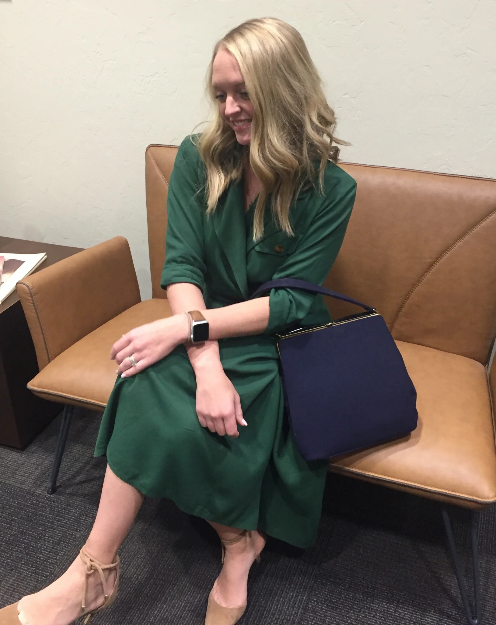 Emerald green vintage wrap coat dress 1980s