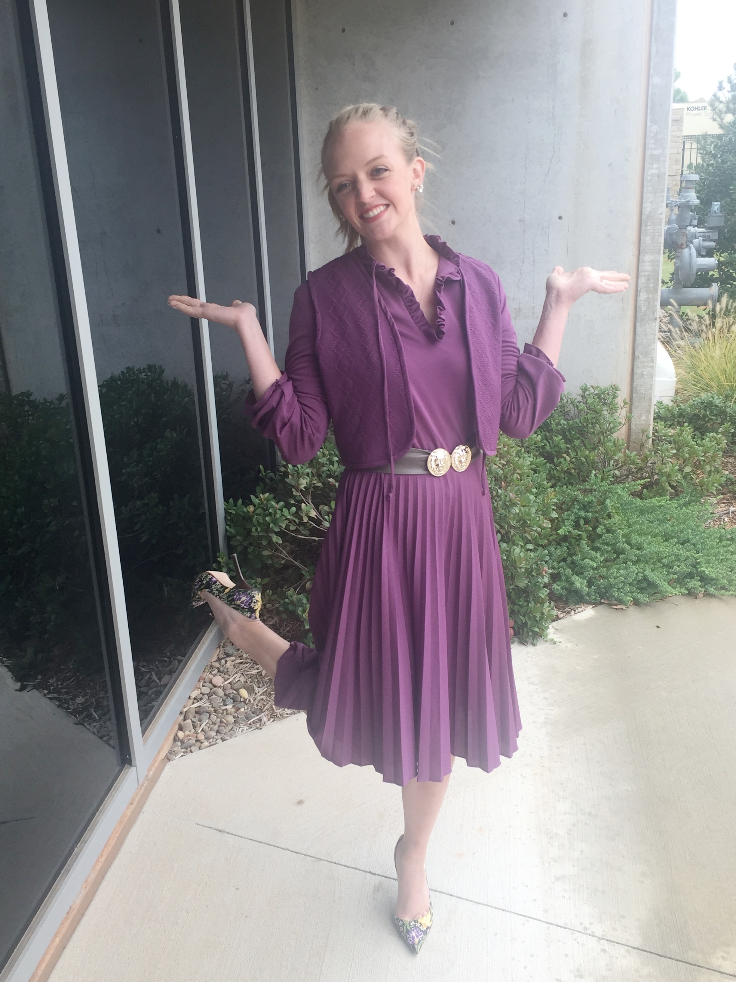 Vintage purple pleated vest dress