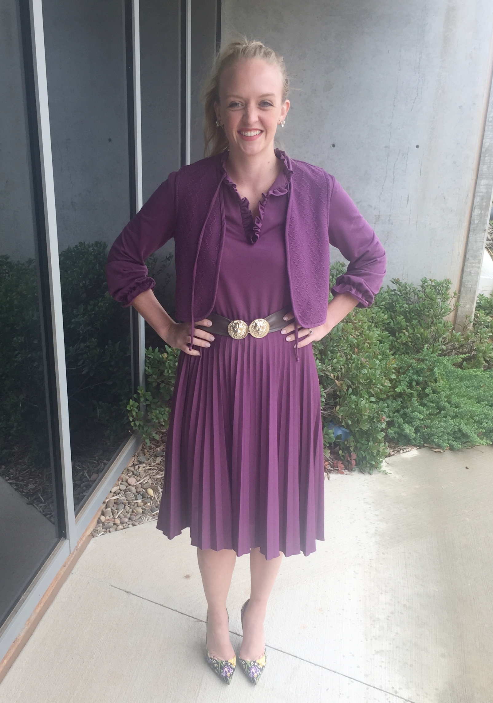 Vintage purple pleated vest dress