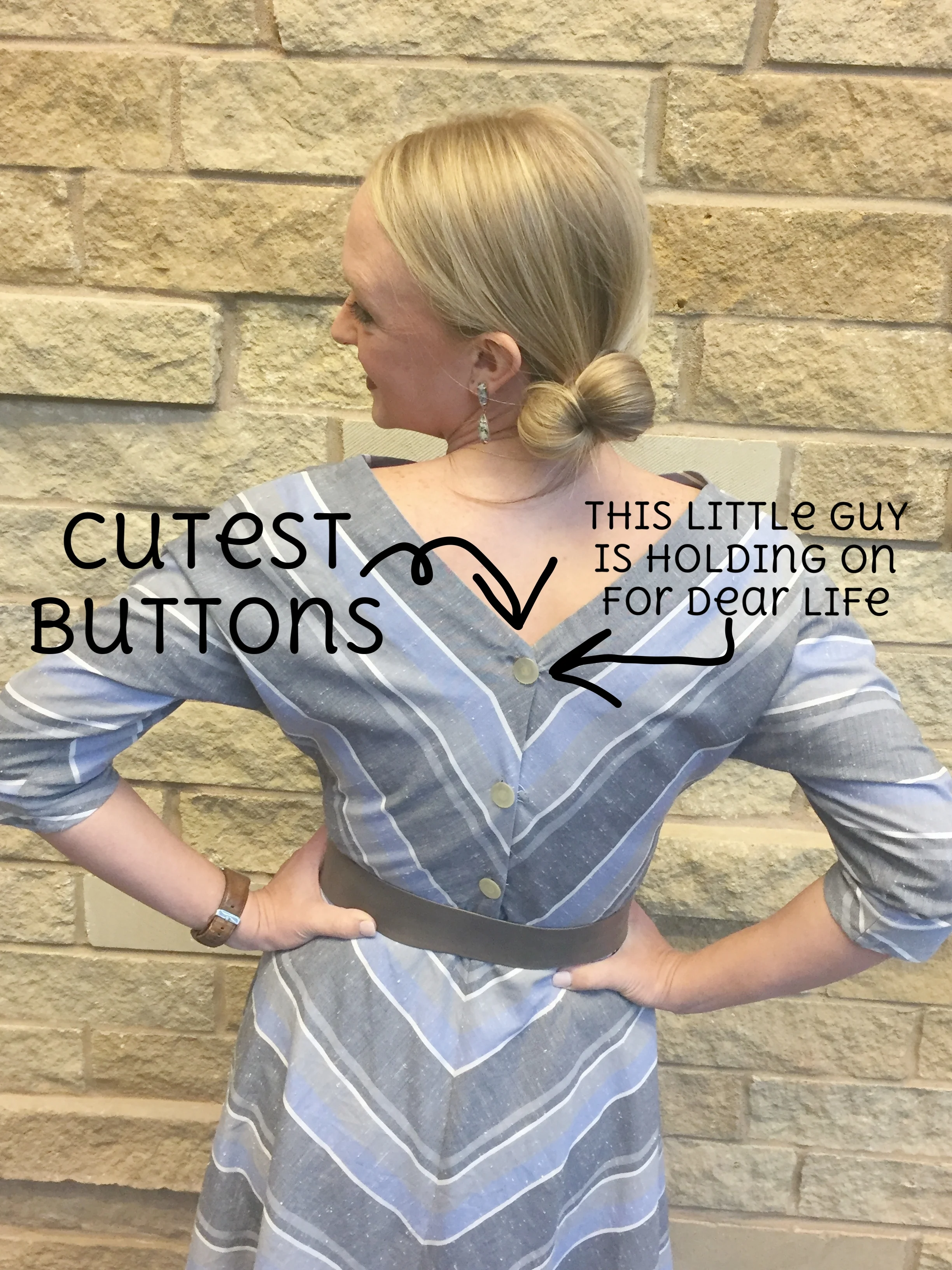 Vintage Charlee Allen Button-back blue striped dress