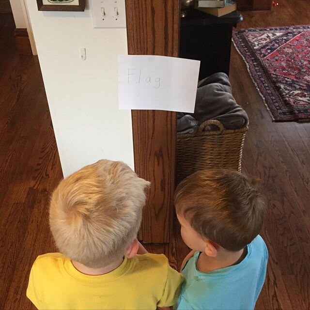 Day 1 of Daddy school in the books. He made them start the day with the pledge of allegiance and I cannot stop laughing at our &lsquo;flag.&rsquo;
.
The boys loved it and Noah has basically been staring into the abyss since I got home. 2/3 ain&rsquo;t bad!
.
If we have to be responsible for their education at some point, I&rsquo;m just grateful that point is preK and K. Teaching is hard! So I&rsquo;m told. Big shout out to all teachers, whether it&rsquo;s by choice or circumstance. ❤️