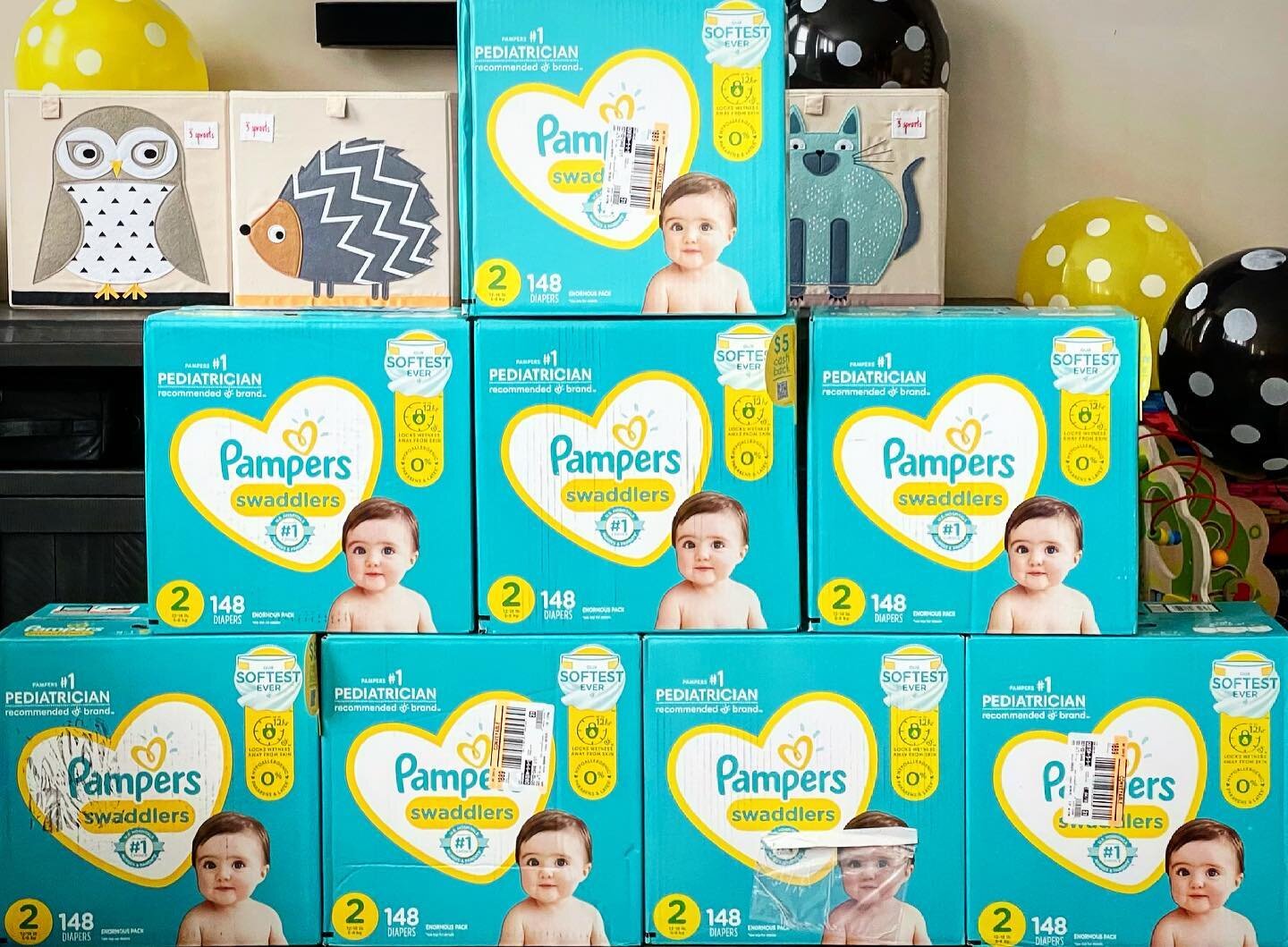 Man, when I tell you I picked an amazing godfather, @charlesprotege came thru with the diapers in a major way. I told him that the girls get changed around 4-5 times a day EACH. So he did the math on that and came thru with 8 big boxes of @pampersus.