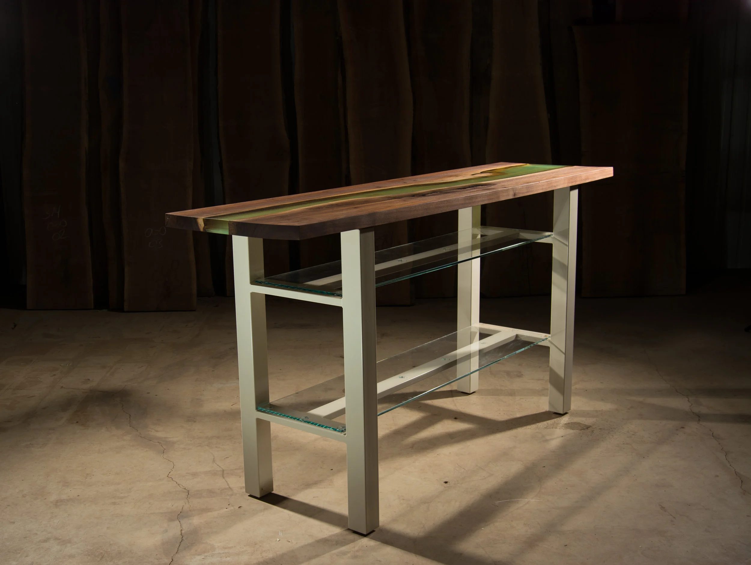 Small Bar Base W/ Glass Shelves (White Powder Coat)