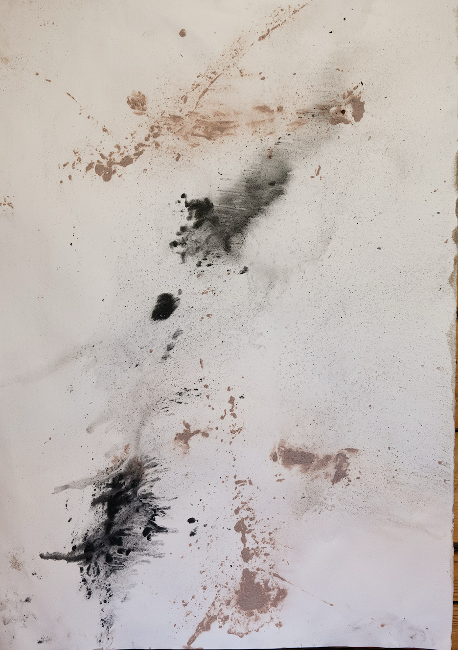  Abundance of Scarcity IV - 100×100cm - Charcoal, Seashell, Red Rock on paper 