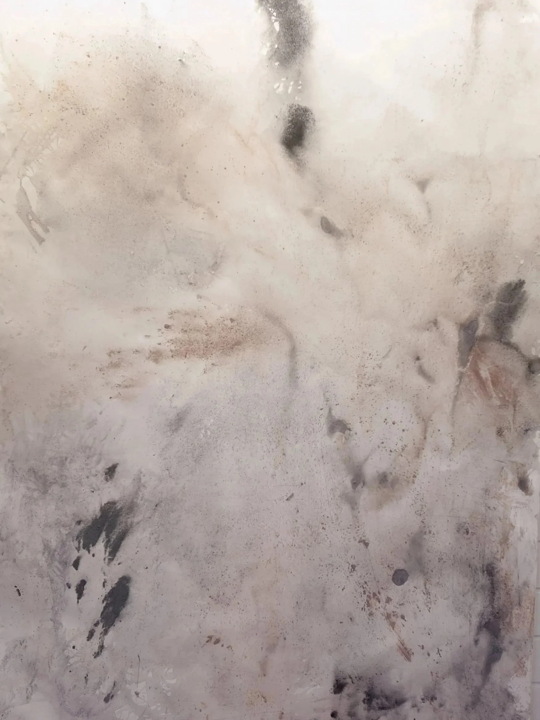  Abundance of Scarcity - 220×15cm - Handmade Pigments, Reindeer bone, Red Rock, Charcoal, Seashell on Paper 
