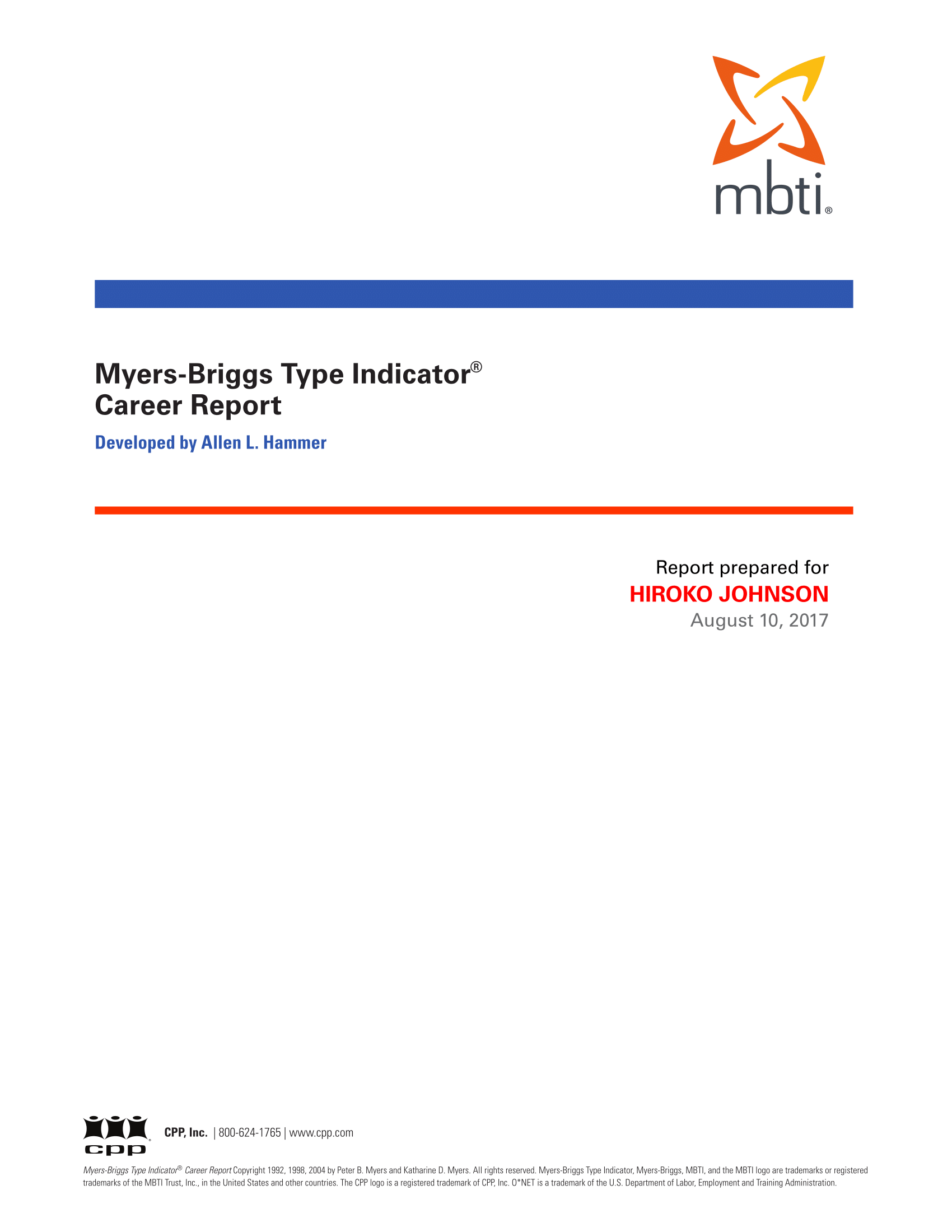 Myers-Briggs Type Indicator Career Report