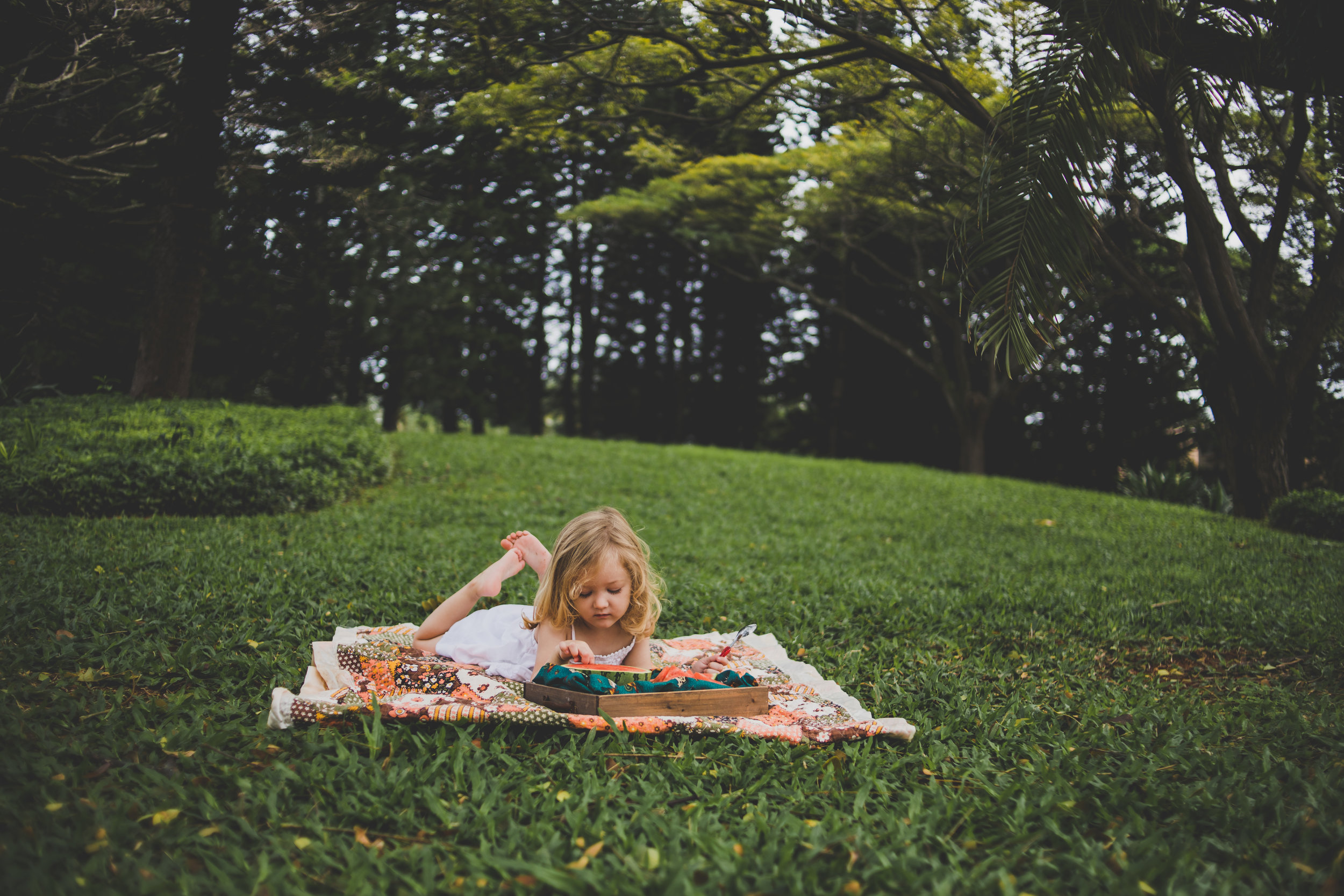 Saint Charles, MO Children Photography, little girl laying in the grass with some watermelon