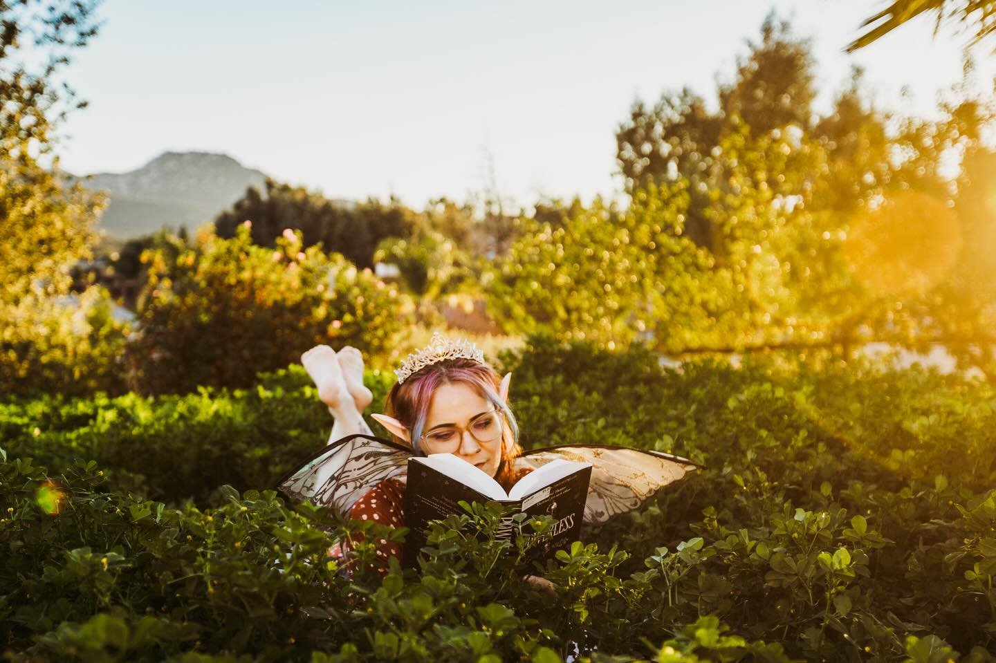Who wants to be a fairy? 🧚✨ 

I had this clover patch in my front yard that was taunting me and I finally got my best friend over to model these new fairy wings! 

If anyone sees a pretty clover patch let me know. 💃✨

The book she modeled with is *