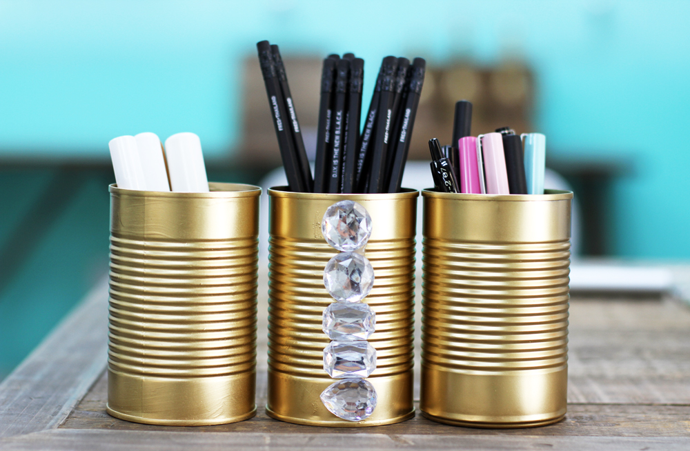 Painted Galaxy Pen Holder Upcycled Soup Cans