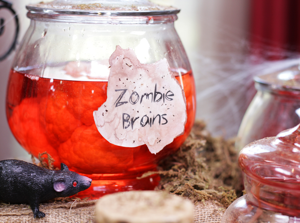 Zombie brains ...... cauliflower and red food coloring of course.
