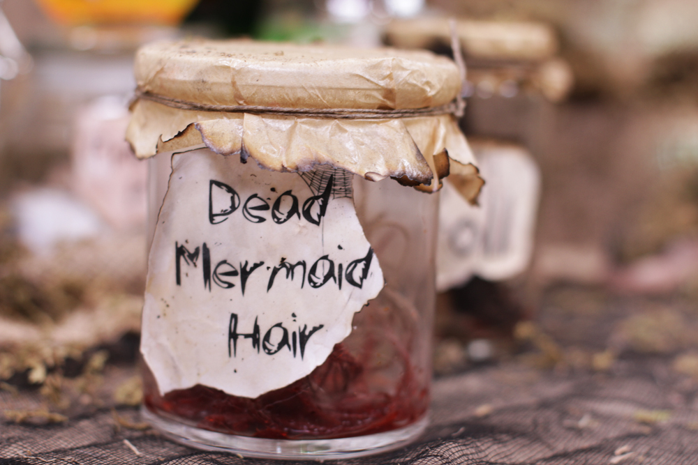 This is one of my favorites! This is burlap strands and red food coloring. Doesn't it look creepy?