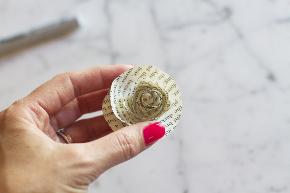 Now you should you have a little rose. Dab a little hot glue at the base so it all sticks together.