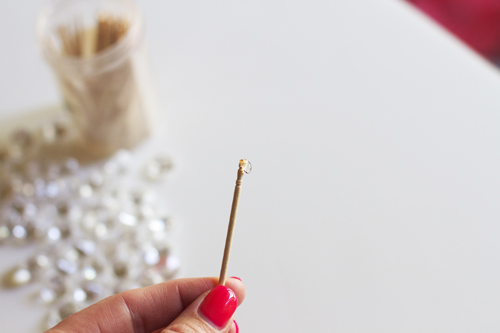 And put a dab of hot glue on the end of your toothpick. Do you know how hard it was to take a picture of this tiny toothpick and tiny glue blob? Sheesh ... the things I do for you people : )