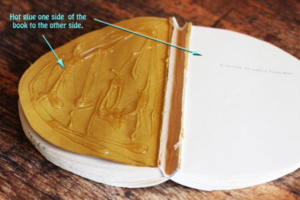 Now it's time to glue the first page of your book to the last page of your book. If you have a particularly long book, you can glue 3 or 4 pages together to ensure it doesn't peel apart. 