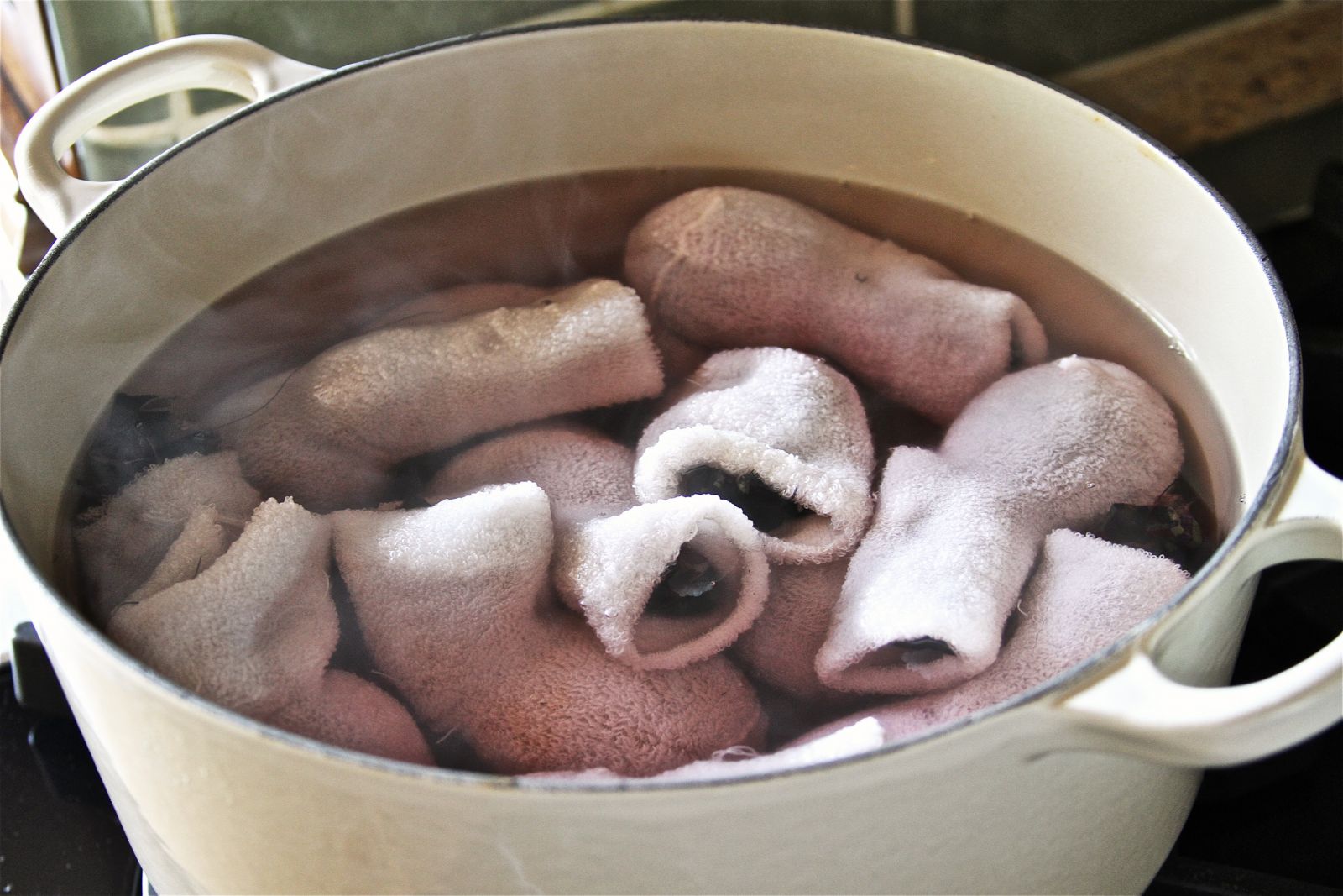 Place the eggs in cold water and add your 6 tablespoons of vinegar now. Bring the water to a boil. Turn down the heat and let simmer for 20 minutes.