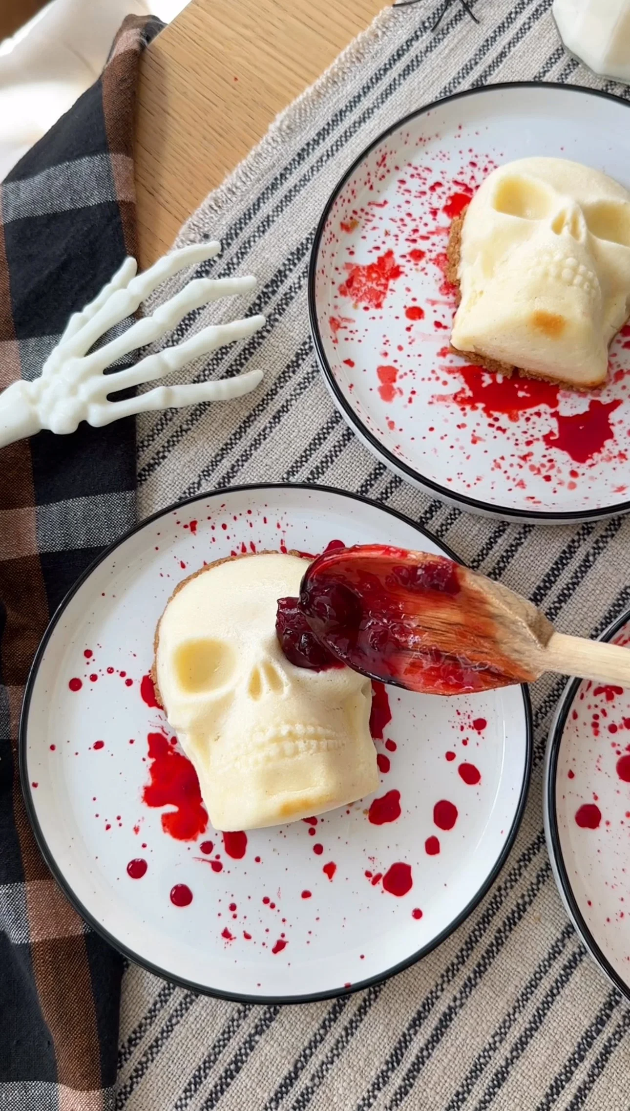 Halloween  Cheesecake Skulls with Sour Cherry Preserves 