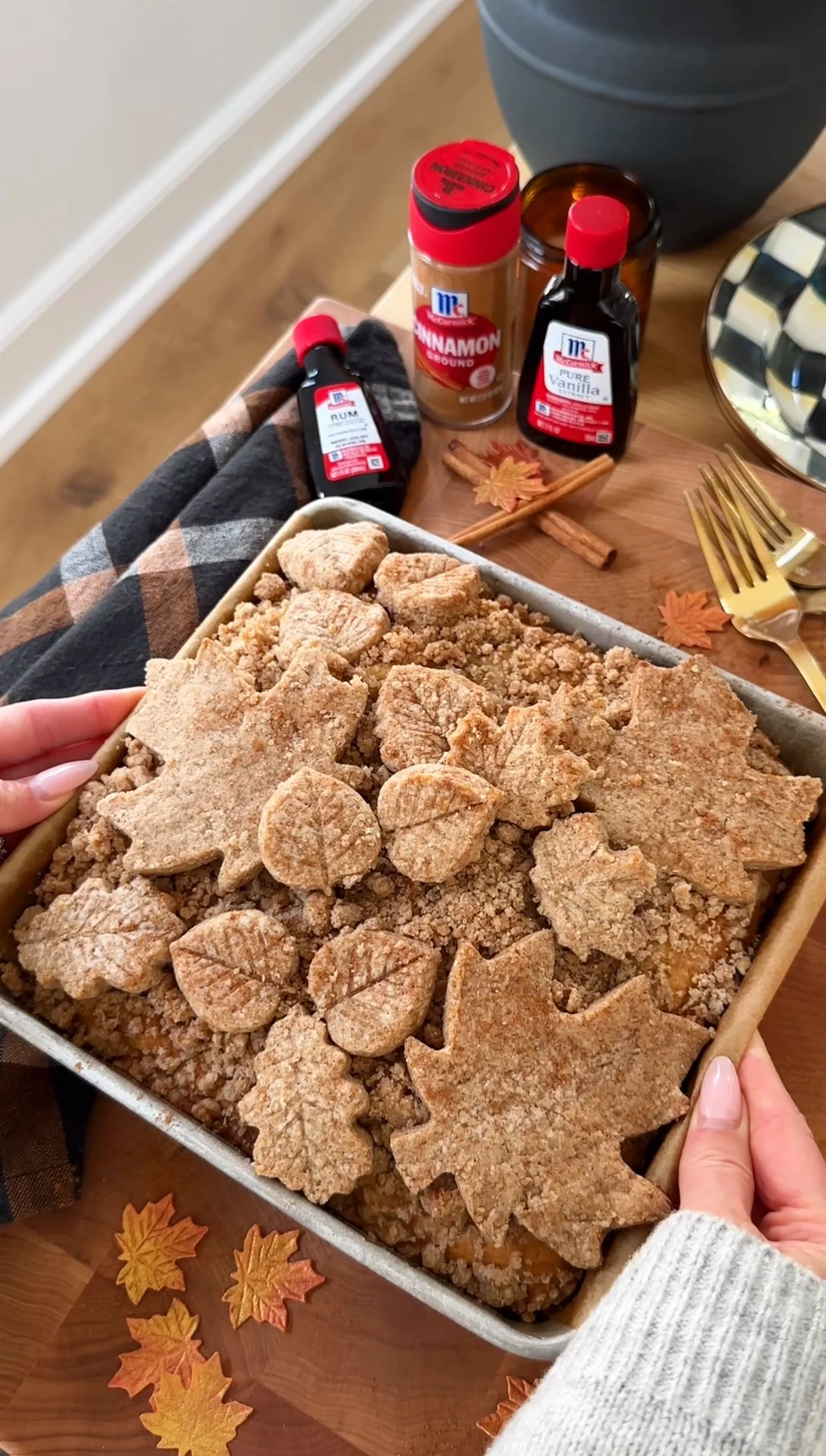 Cinnamon  Crumb Cake with Buttered Rum Sauce
