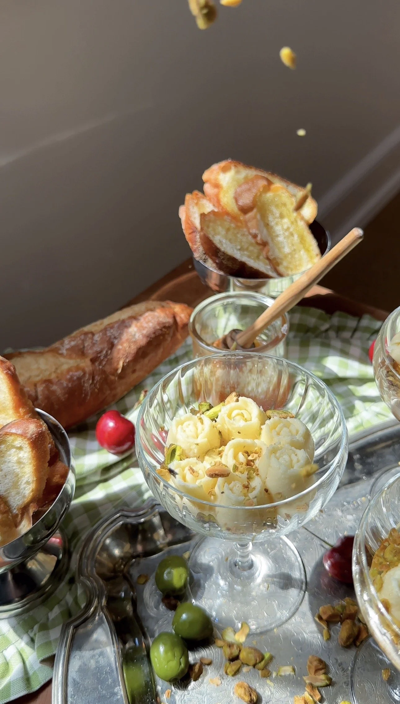 Whipped Brie Tulip Coupes with Honey & Pistachio