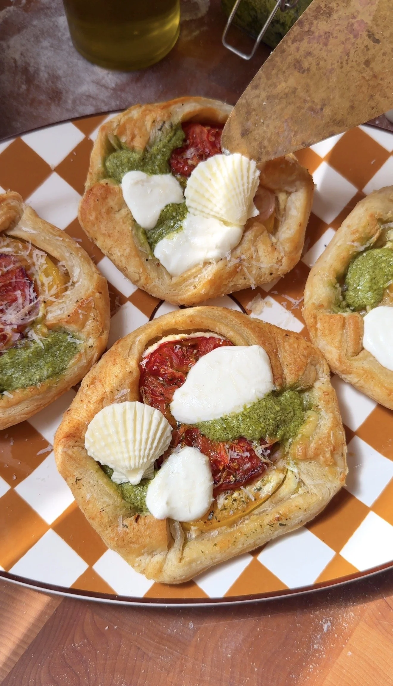 Roasted Tomato & Pesto Puff Pastry Tarts with Whipped Ricotta Shells