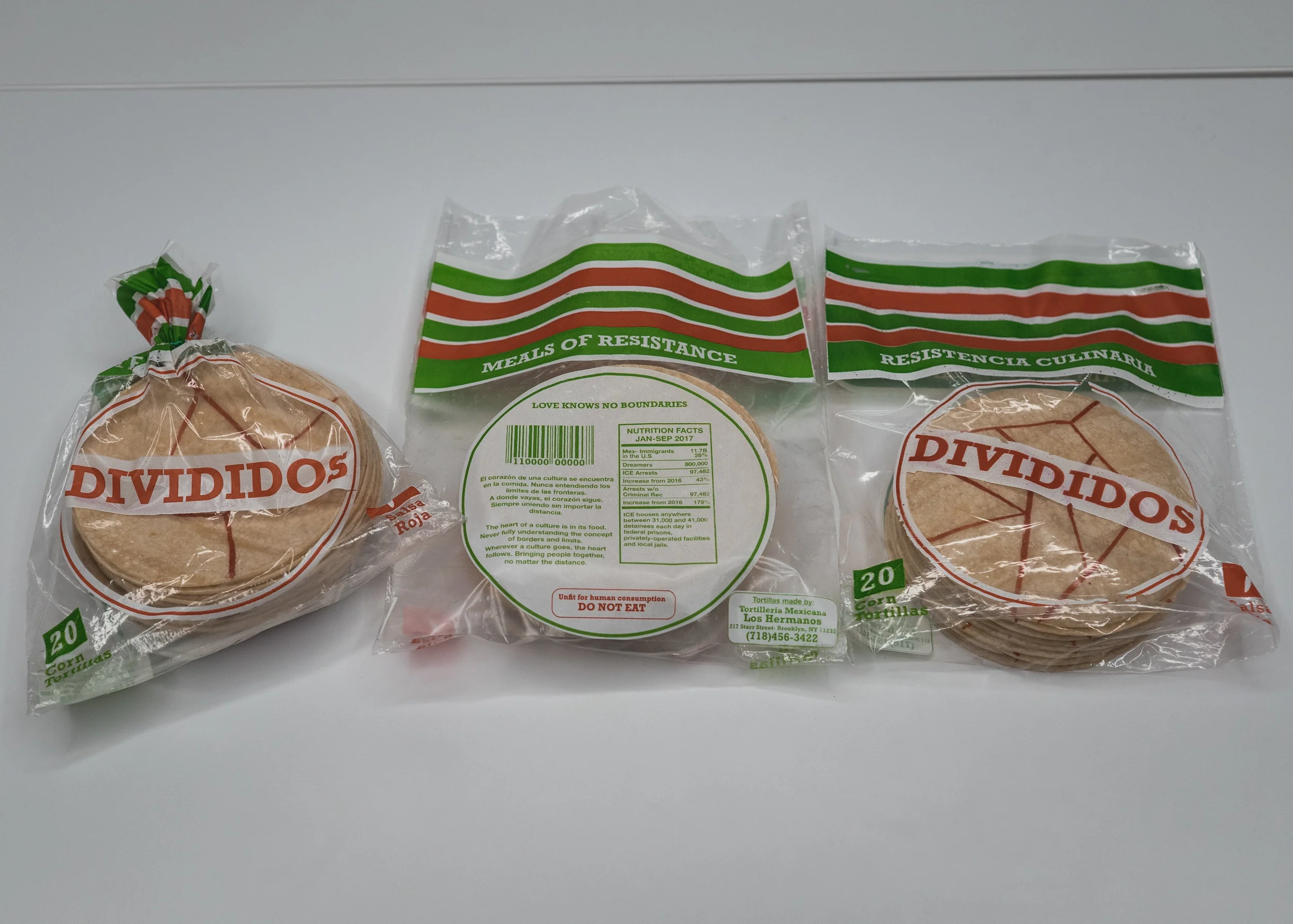   Meals of Resistance   Silkscreen on plastic and Tortillas, 9”x 12”x 2” 