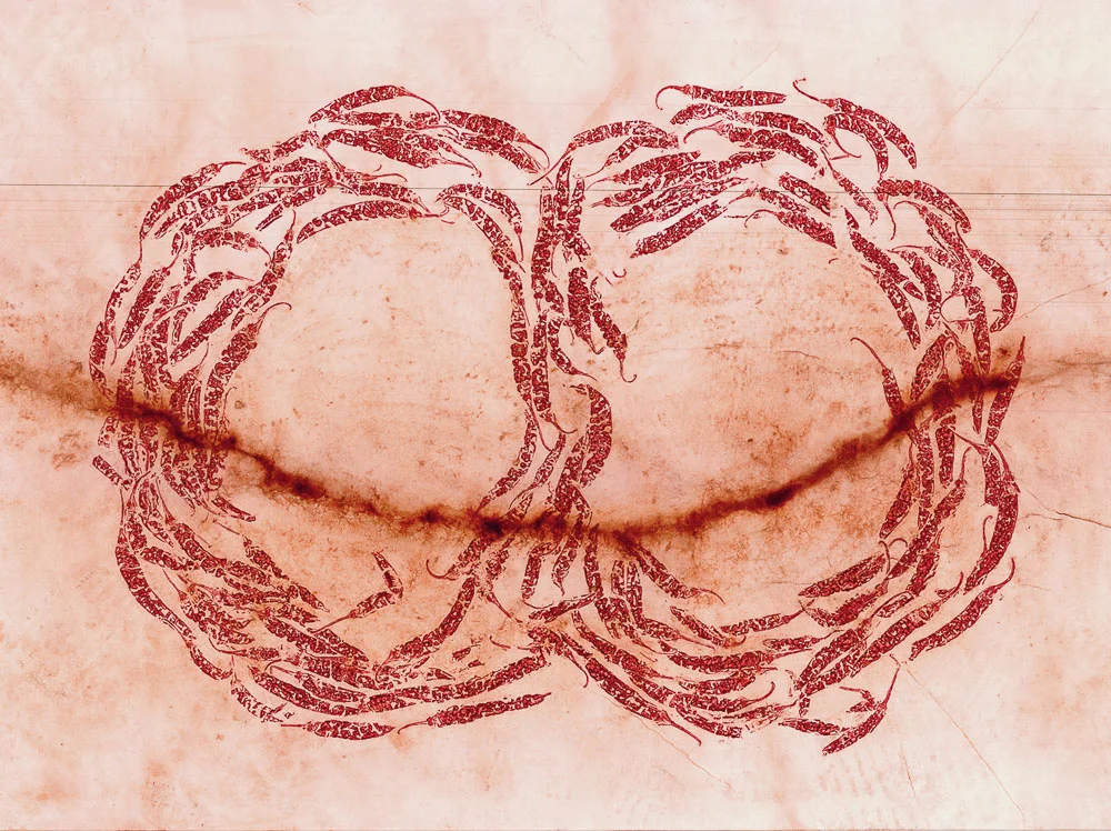  Endless Migration  Monoprint with floor rubbing on paper,  22”x 30” 