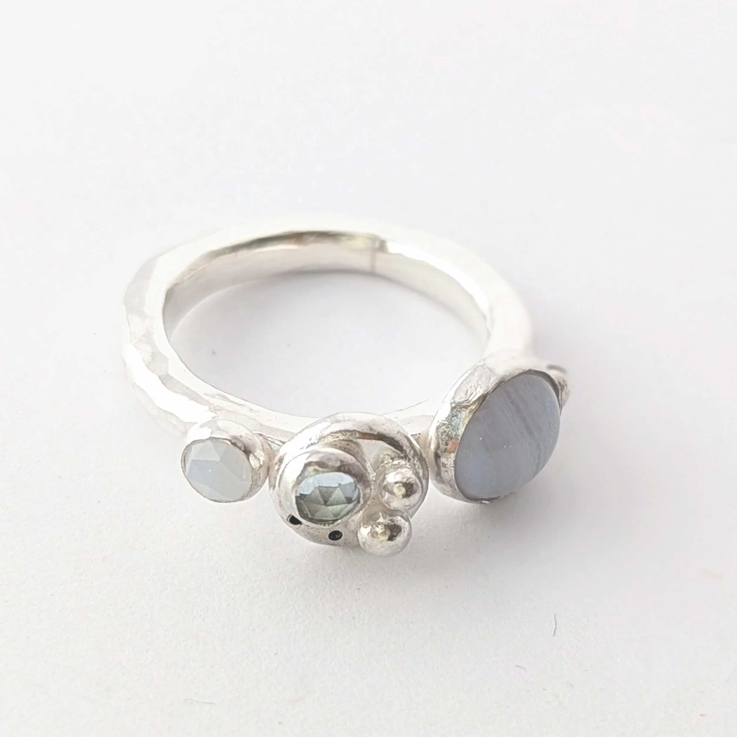 NEW Rockpool Ring with Blue Lace Agate, Prehnite and Natural Chalcedony