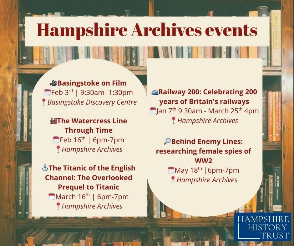 📣There's some great events coming up with @hampshirerecordoffice ! From the iconic history of the Watercress Line 🚂, to the female spies of World War II 🔎, there are loads of incredible talks, exhibitions and tours!

Dive into Hampshire's past by 