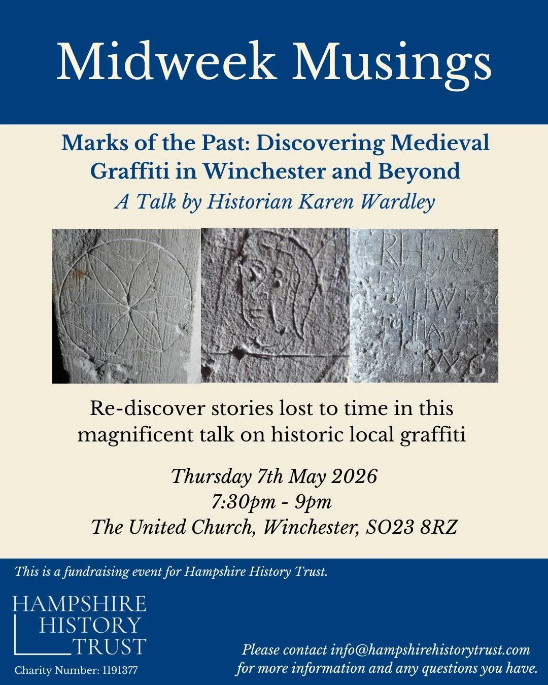 📣 Midweek Musings Announcement! 📣

Join us this May for an illuminating look at the hidden marks left by medieval hands across Winchester and the wider county.

📜 In this talk held at @unitedchurchwinchester, historian Karen Wardley will share som