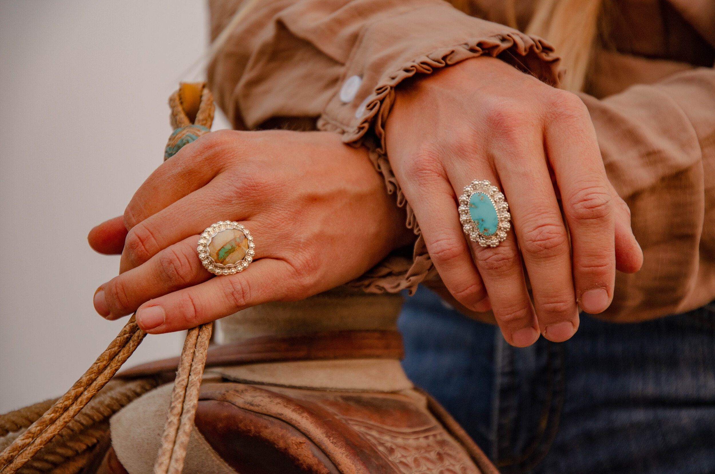 American-sourced turquoise rings by silver engraver, JAD Custom Engraving