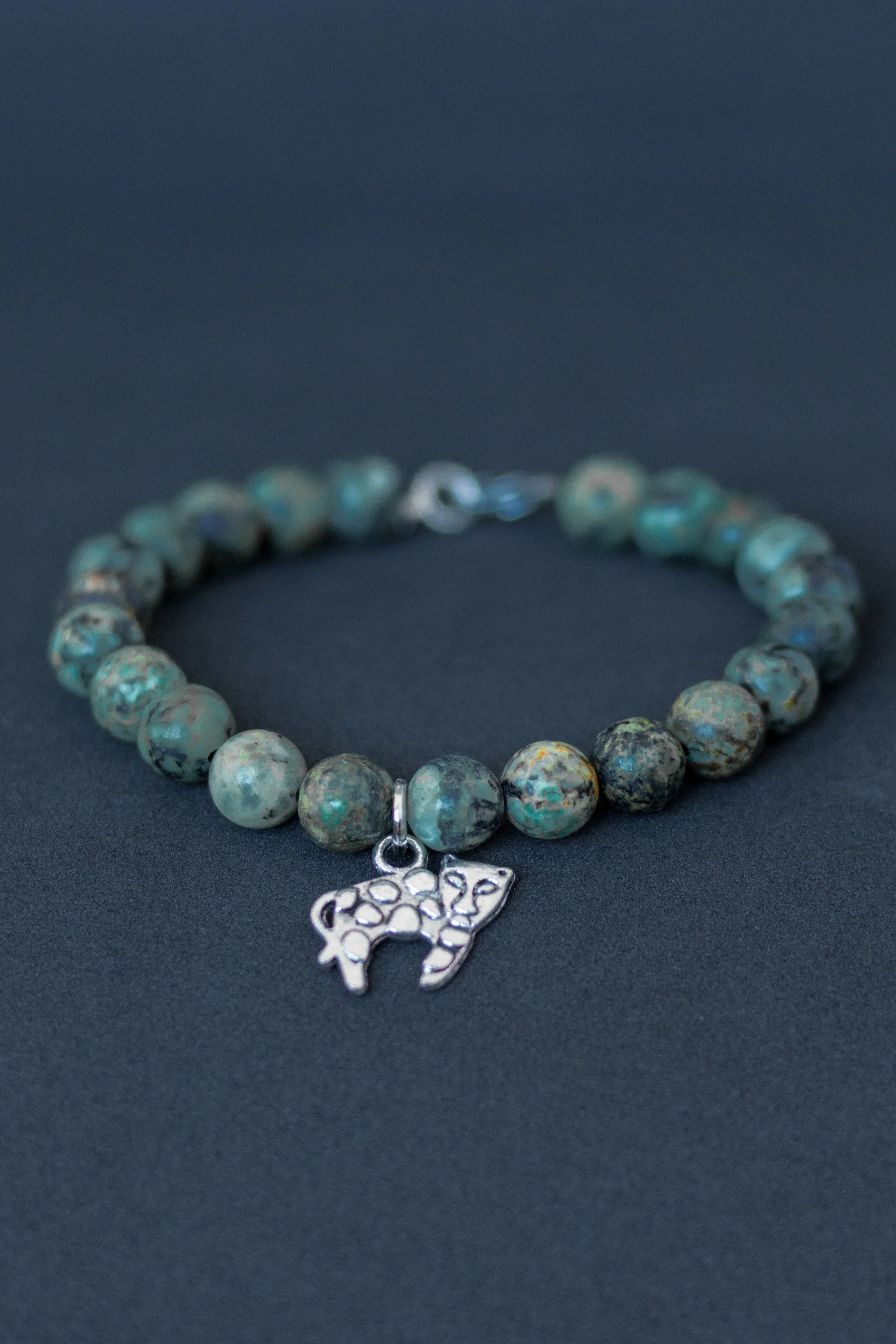 African Jasper Bracelet with Leopard Charm