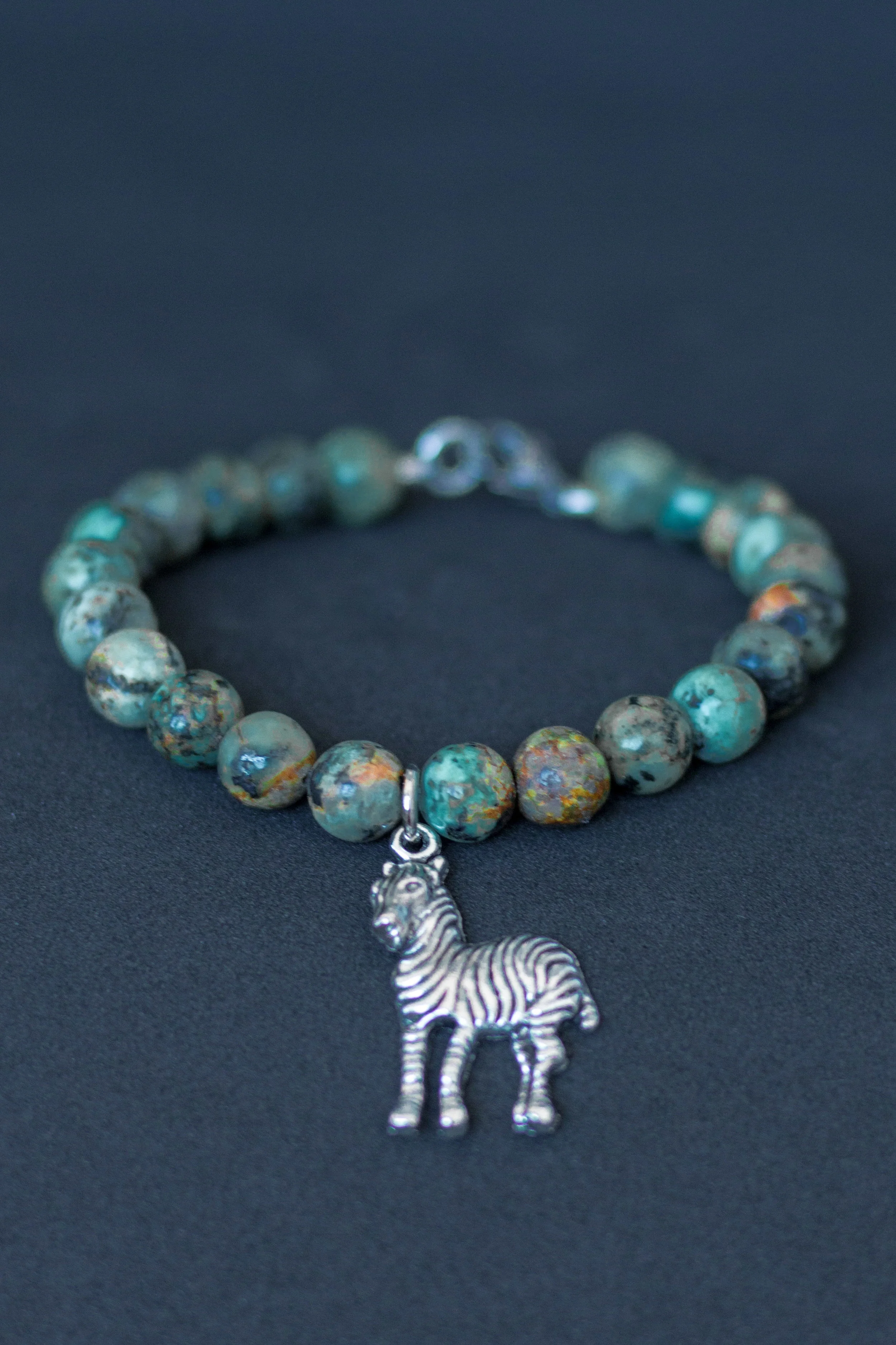 African Jasper Bracelet with Zebra Charm