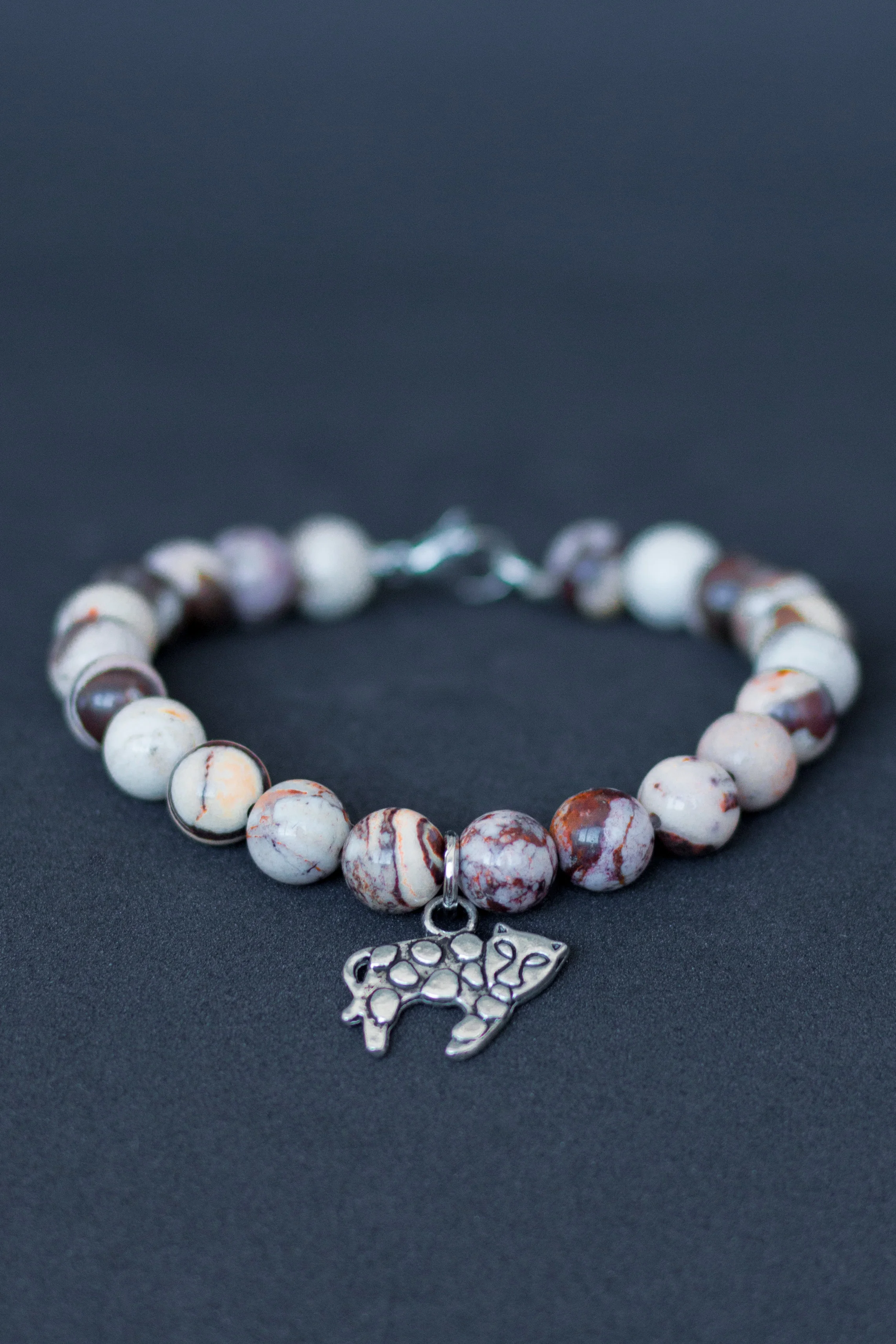 African Light Jasper Bracelet with Leopard Charm
