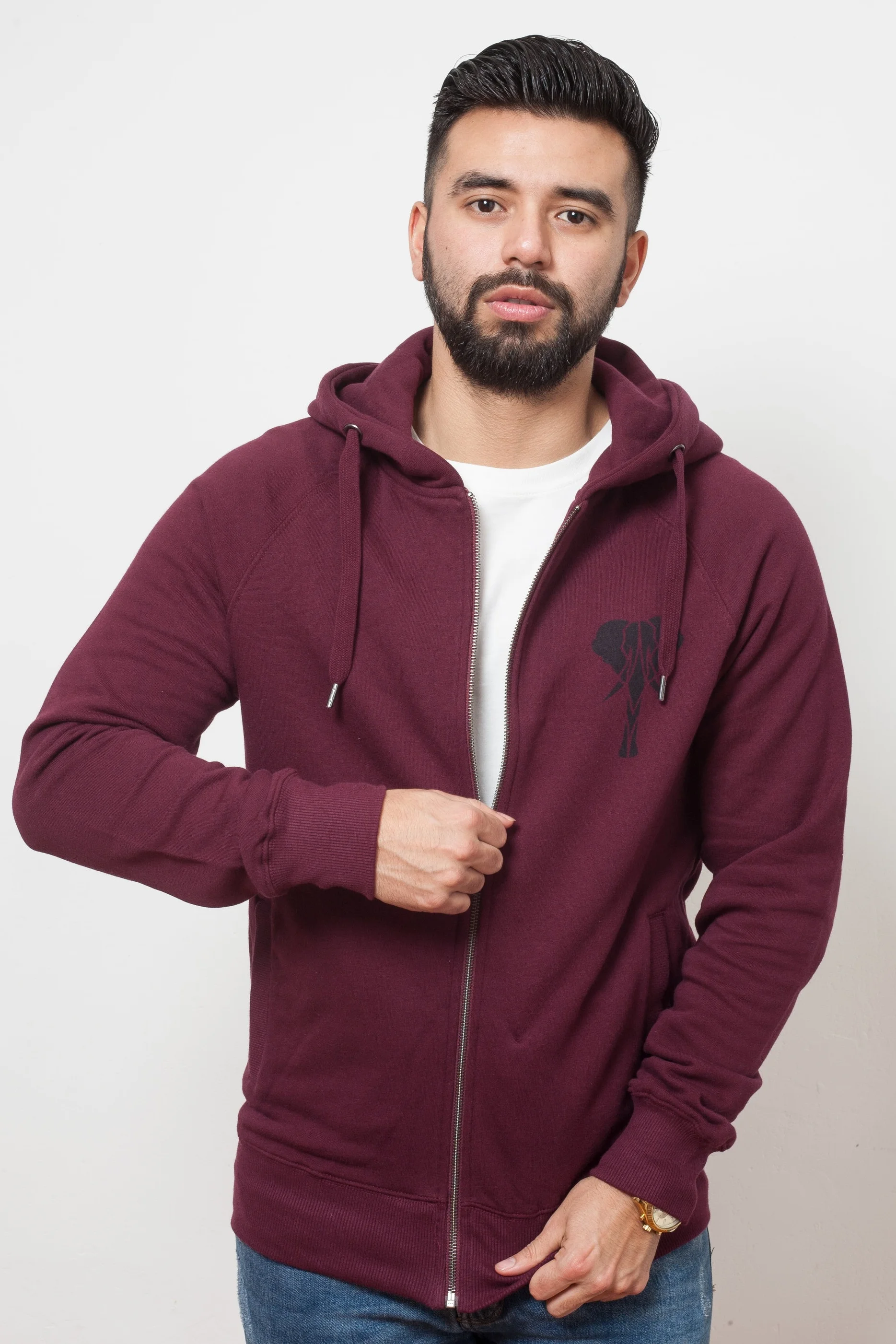 Organic Zipped Signature Hoodie (Burgundy)