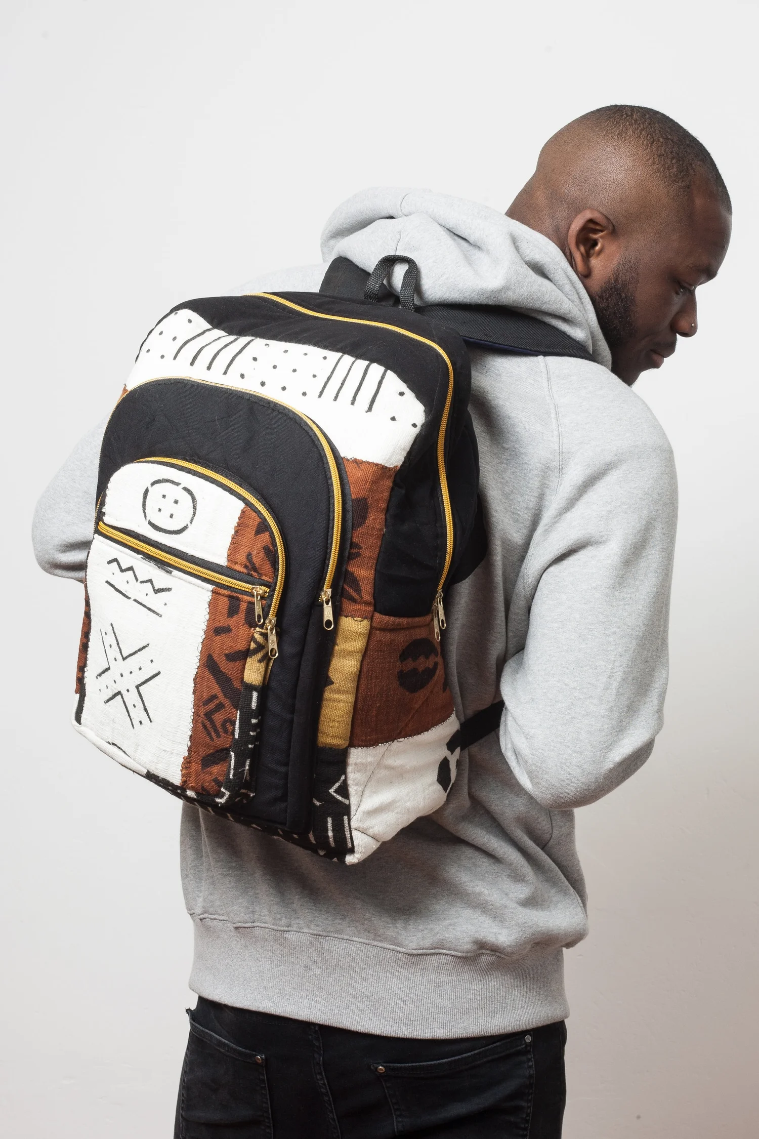 African Mud Cloth Backpack (Brown/White/Black) — Ages Apparel