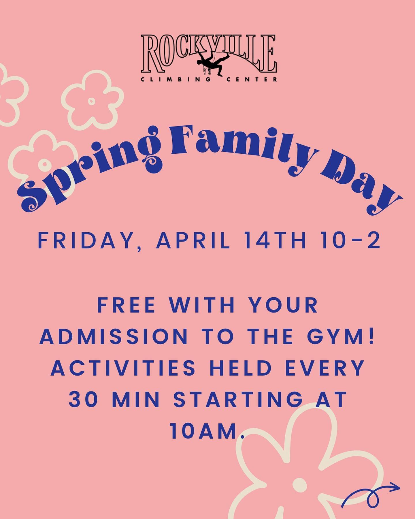 Kids 6 and up (including adults!) will have the chance to try out some additional climbing activities during our first ever Spring Family Day event this Friday, April 14th from 10-2! 
🌸
Learn about climbing techniques and knots through games and ins