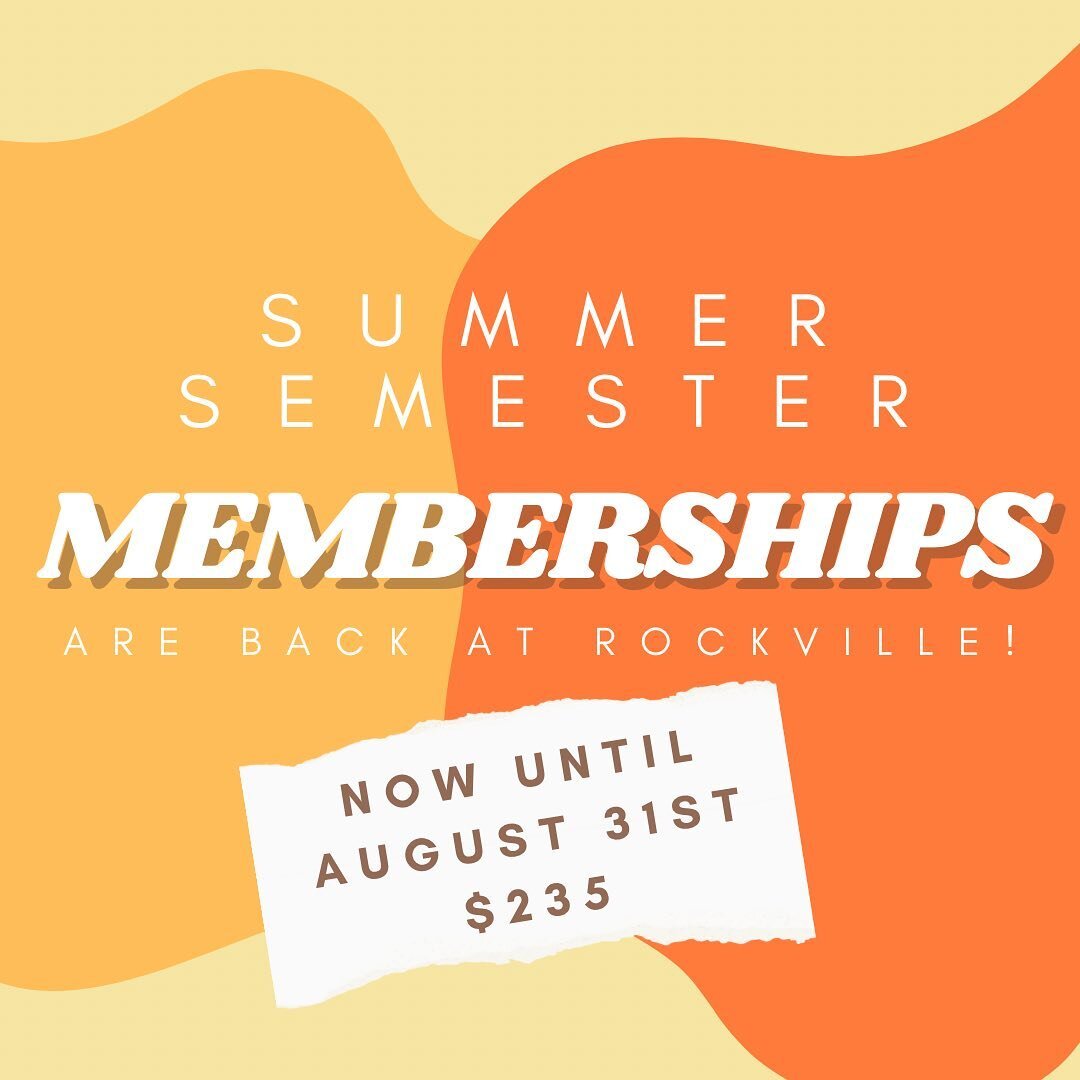 Student (and teacher) summer semester memberships are back at Rockville! From now until August 31st, sign up for our this awesome membership deal for $235! Make sure you have a current school ID with you upon signup. We&rsquo;ll see you this summer!